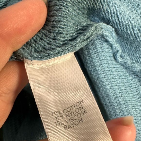 J.Jill Blue Textured Ribbed Cotton Blend 3/4 Sleeve Top Size Medium - Picture 5 of 5